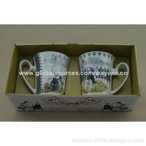 2-piece 10oz Coffee Mug Set, Vintage Design, Display Box, Ideal for Gifts, Food and Dishwasher-safe